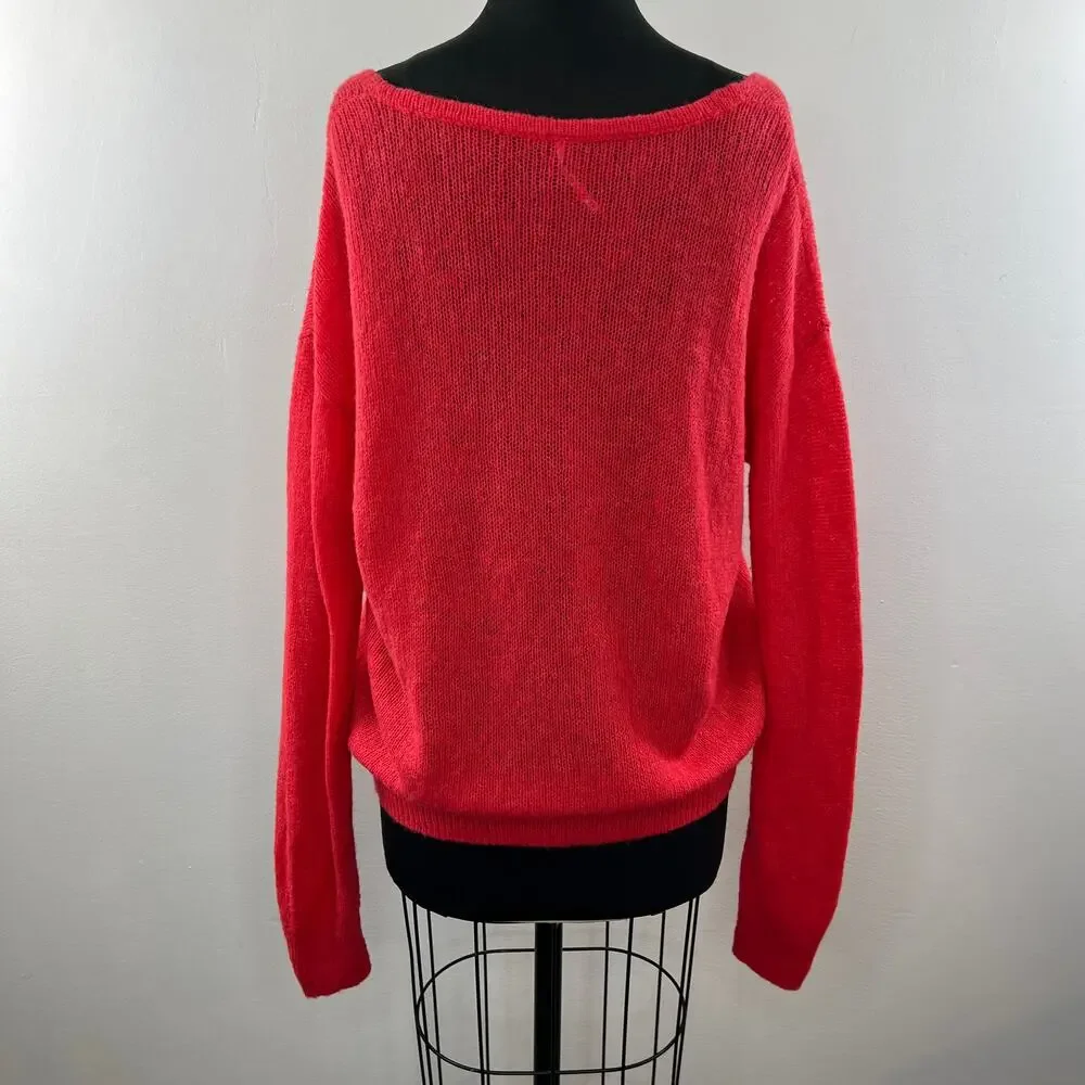 FREE PEOPLE Red Sweater Alpaca Gossamer Pullover V-Neck Size XS X-Small